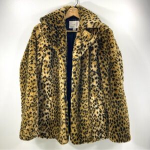 A New Day Leopard Animal Print Faux Fur Luxe Runway Statement Topper Coat XS